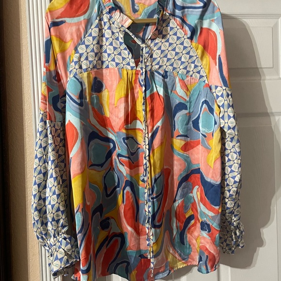 New Arias Satin Mixed Boutique Colorful Patterned Blouse size 1X 🌸🌺🌹BG1 - Picture 6 of 10
